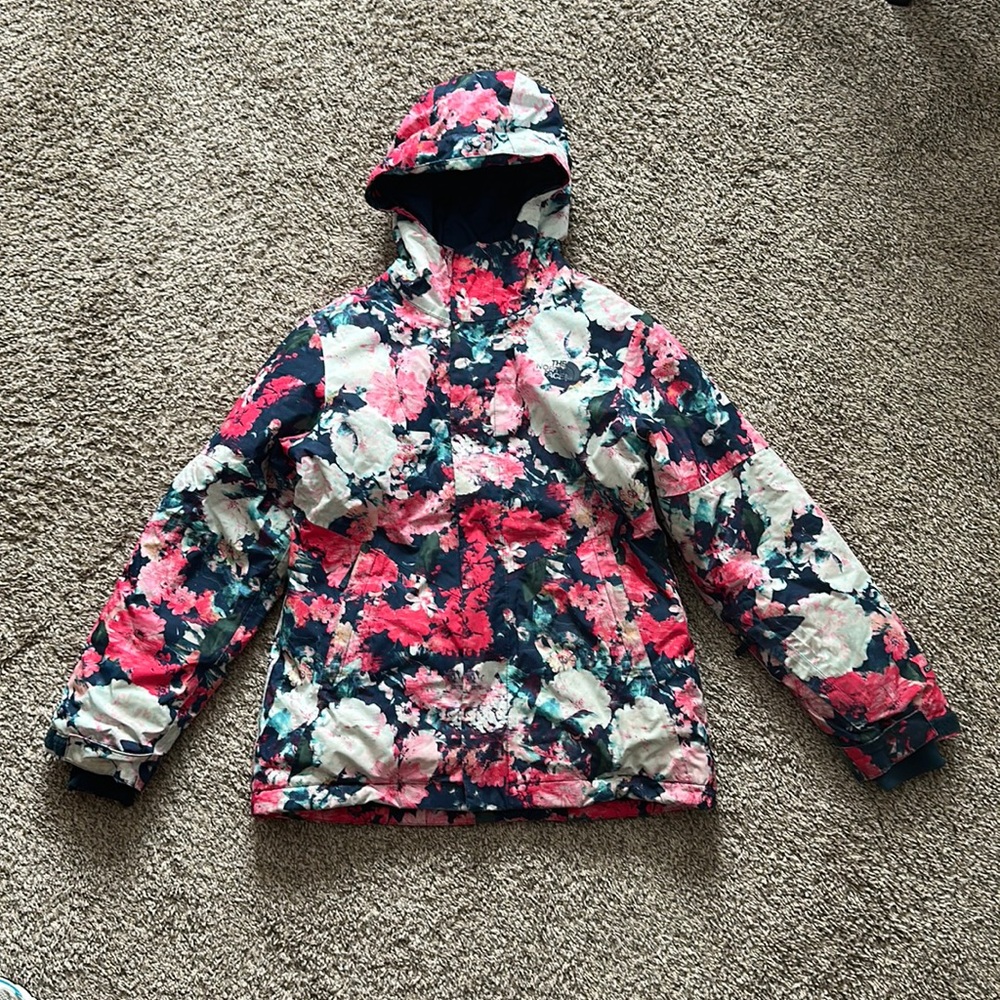 North Face youth kids girls jacket , size M (10/12), pink floral print